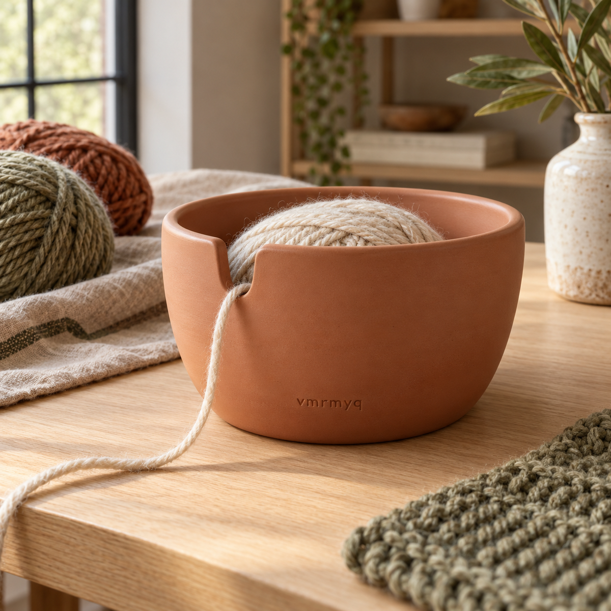 vmrmyq Hearth Notched Yarn Bowl — lifestyle in a craft workspace