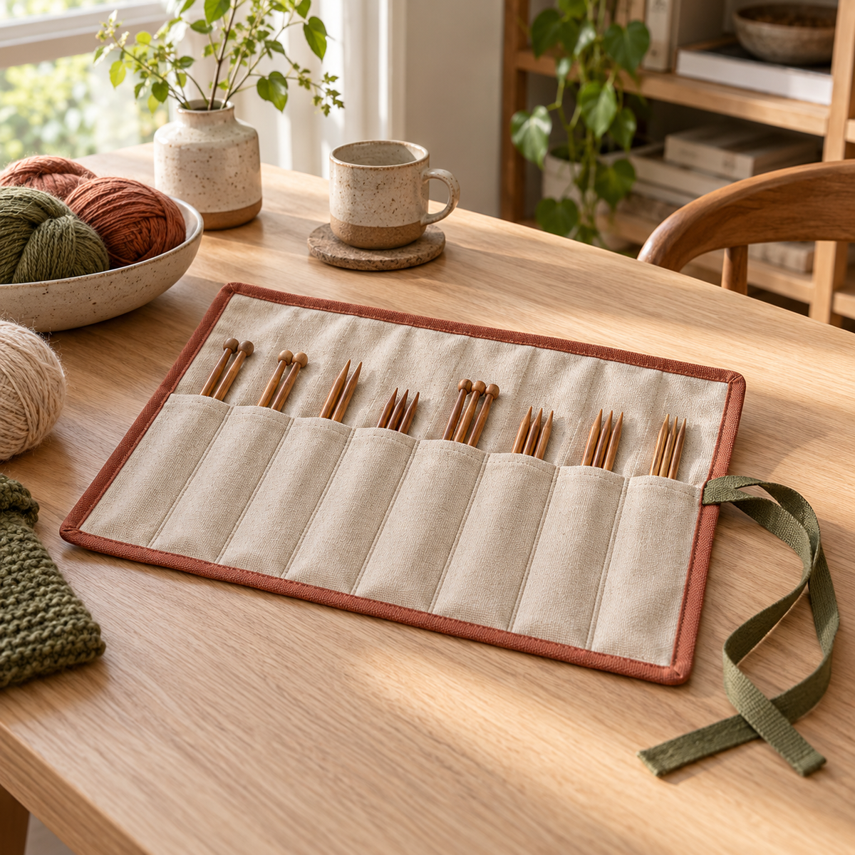 vmrmyq Rowkeeper Knitting Needle Roll — lifestyle in a craft workspace